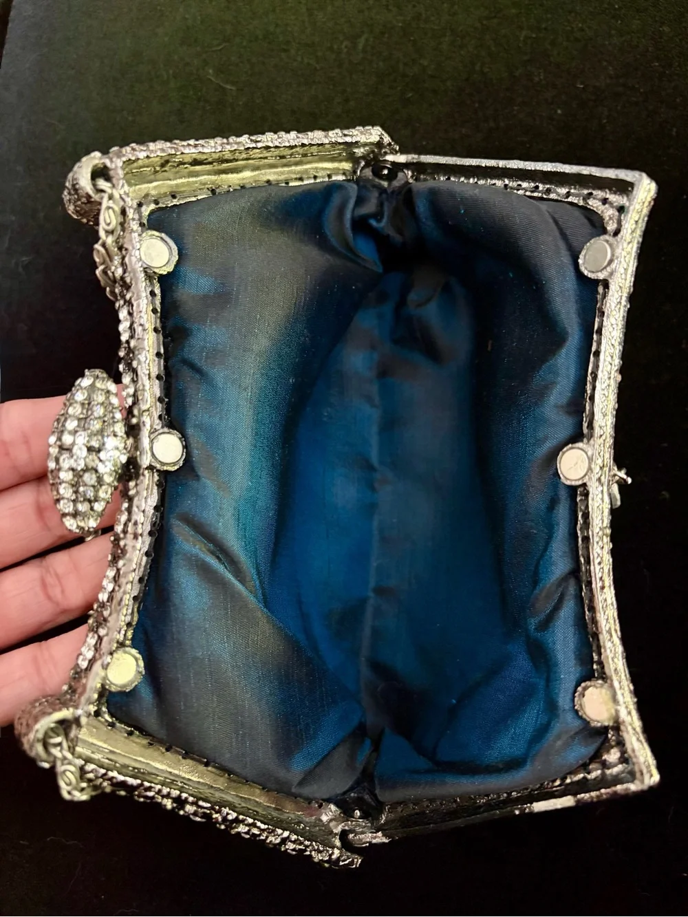 Elegant Black Evening Clutch with Silver Chain by Lixenberg